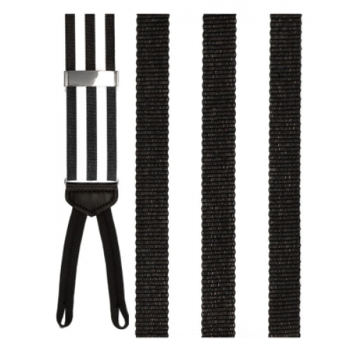 Black and White Striped Woven Suspenders